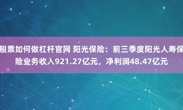 股票如何做杠杆官网 阳光保险：前三季度阳光人寿保险业务收入921.27亿元，净利润48.47亿元